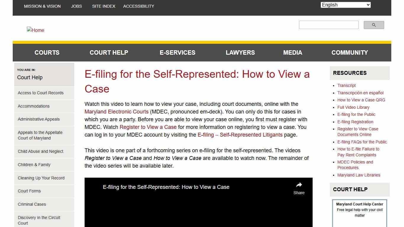 E-filing for the Self-Represented: How to View a Case Maryland Courts